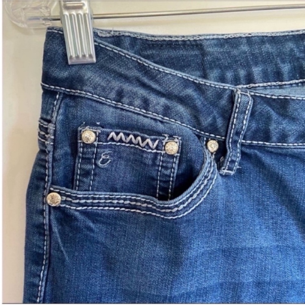 Earl straight leg embellished blue jeans Y2K button flap pockets - Picture 2 of 9
